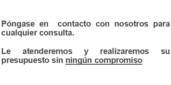 Cuadro de texto: Pngase en  contacto con nosotros para cualquier consulta.Le atenderemos y realizaremos su presupuesto sin ningn compromiso